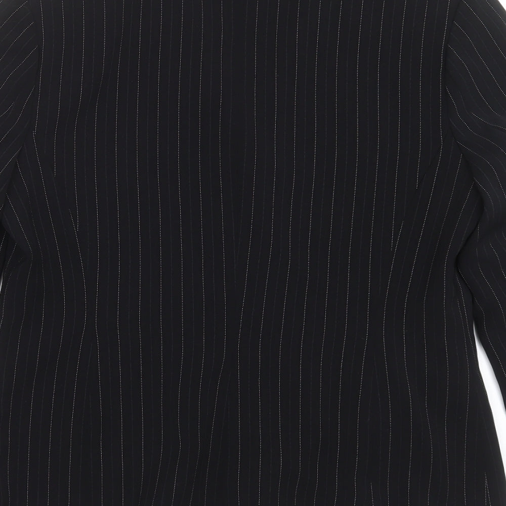 Brand and care label for Dorothy Perkins women’s black striped jacket suit jacket, size UK 14