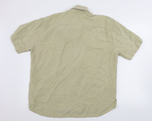 Mens UK Size L Marks and Spencer Beige Button-Up Short Sleeve Casual Shirt
