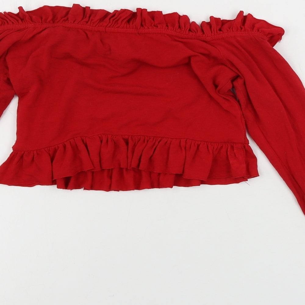 Womens UK Size 4 PRETTYLITTLETHING Red Cropped T-Shirt