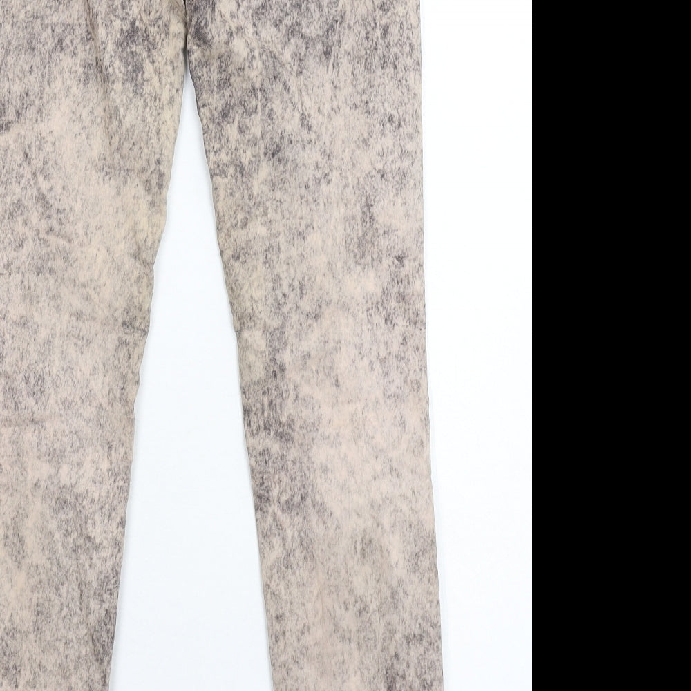 Brand and care label for Bershka women’s grey denim jegging jeans, size UK 6, 29-inch leg