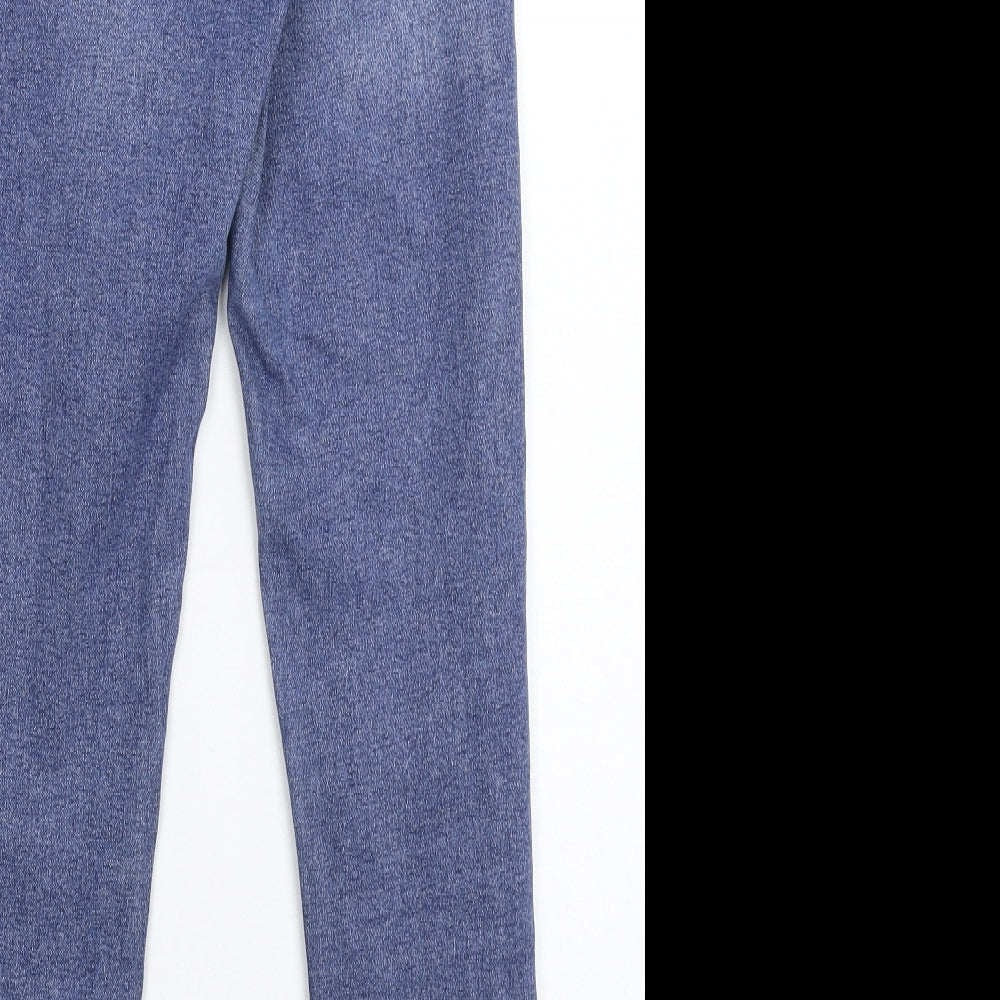 Brand and care label for Topshop women’s blue denim skinny jeans, size UK 25, in, 26-inch leg