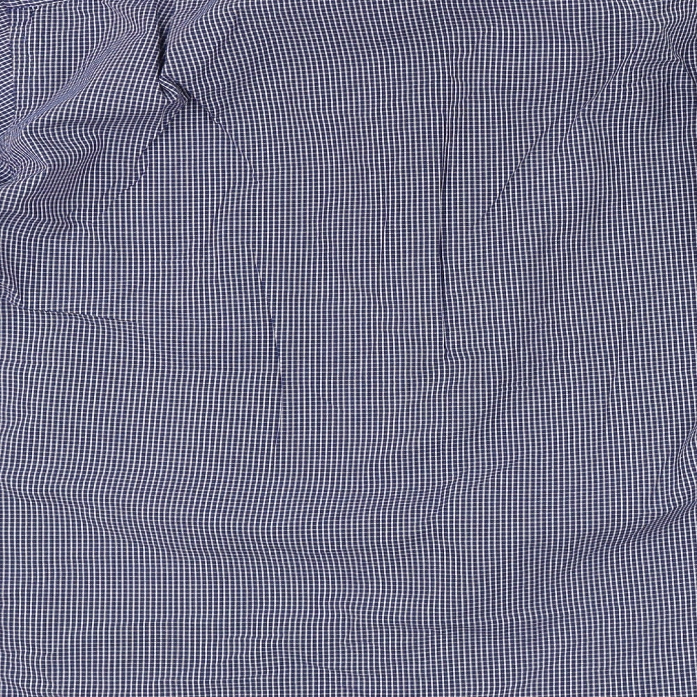 Mens UK Size 16 Marks and Spencer Blue Button-Up Long Sleeve Casual Shirt