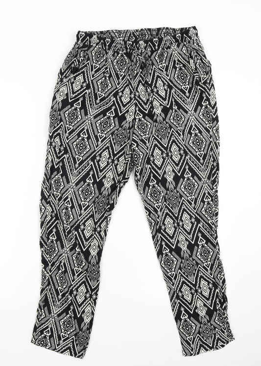 Additional front view of Only women’s multicoloured geometric trousers, size UK 10, 25-inch leg