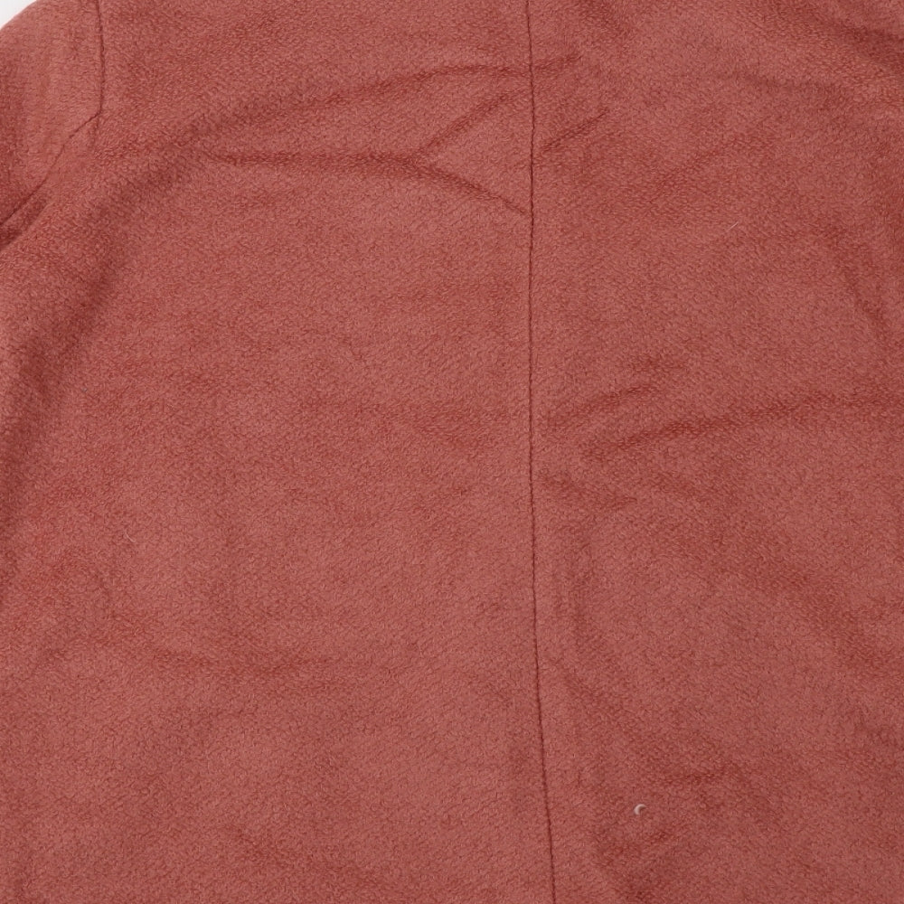Brand and care label for H&M women’s pink overcoat coat, size L