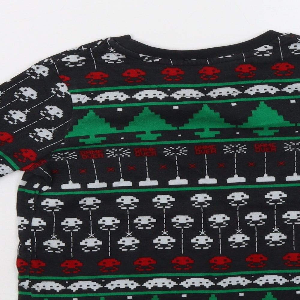 M&S Boys Black Fair Isle Pyjama Top Size 7-8 Years