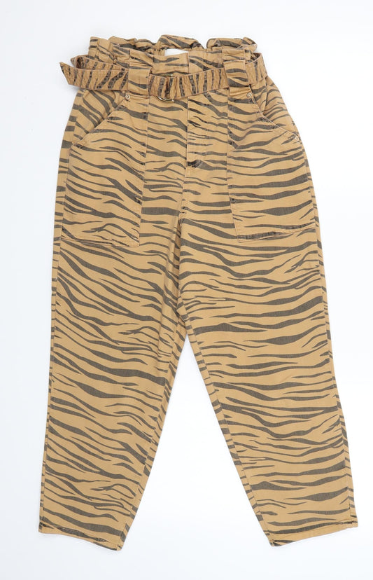Additional front view of River Island women’s brown mom jeans, size UK 8, 22-inch leg
