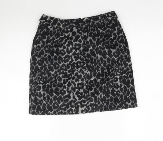 Back view of Oasis women’s grey animal print mini skirt, size UK 6