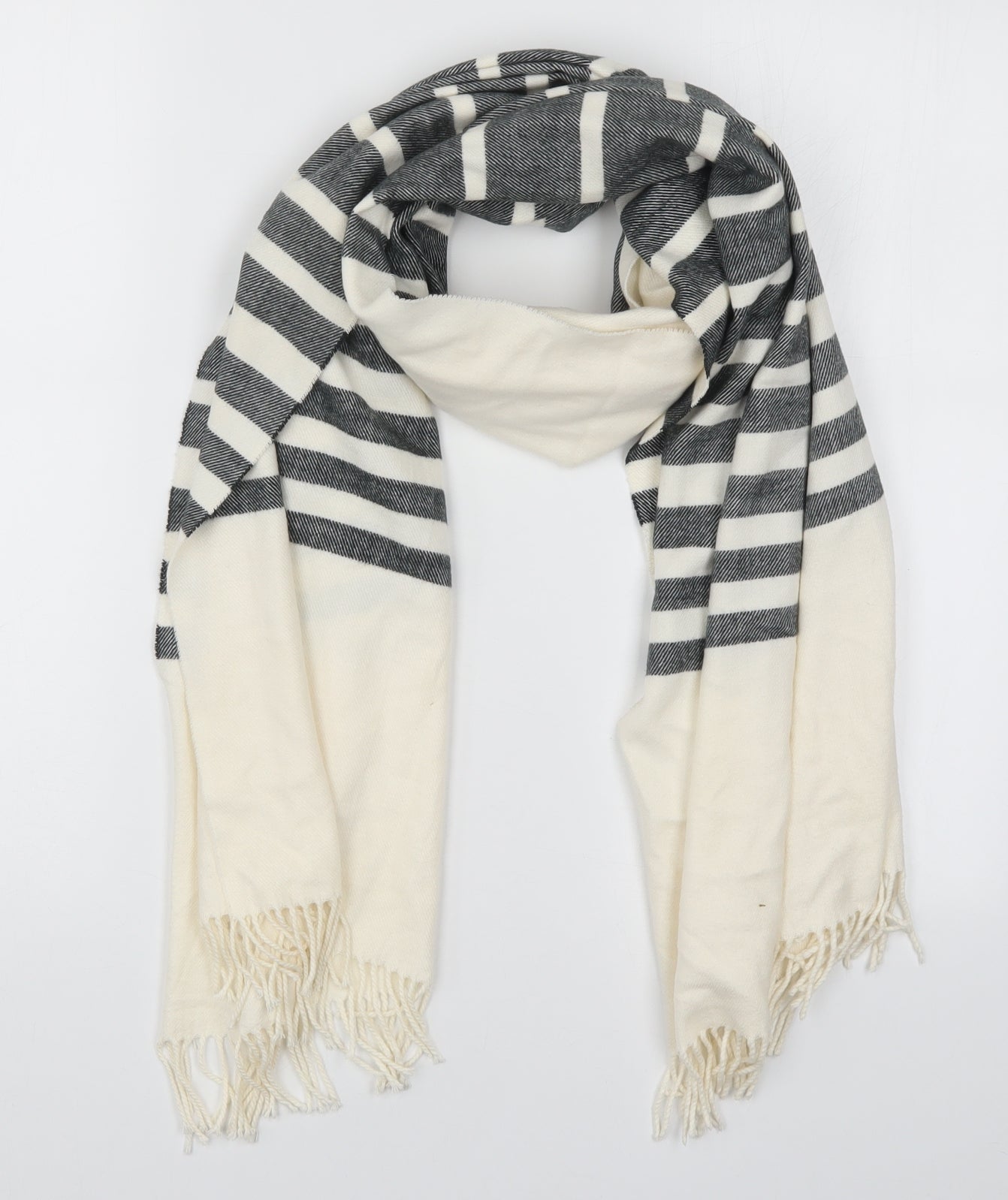 Preworn Womens White Striped Knit Scarf