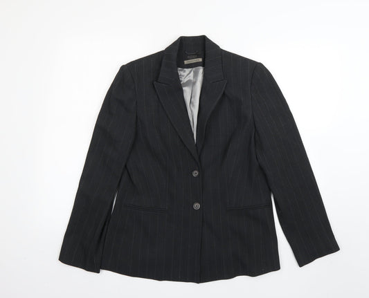 Additional front view of Collection women’s grey striped jacket blazer, size UK 14