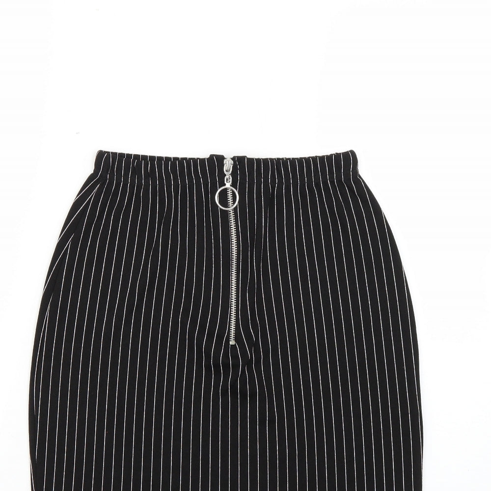 PRETTYLITTLETHING Womens Black Striped Mini Skirt Size 12