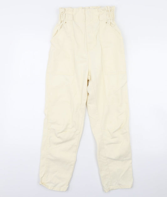 Additional front view of River Island women’s yellow denim straight jeans, size UK 10, 28-inch leg