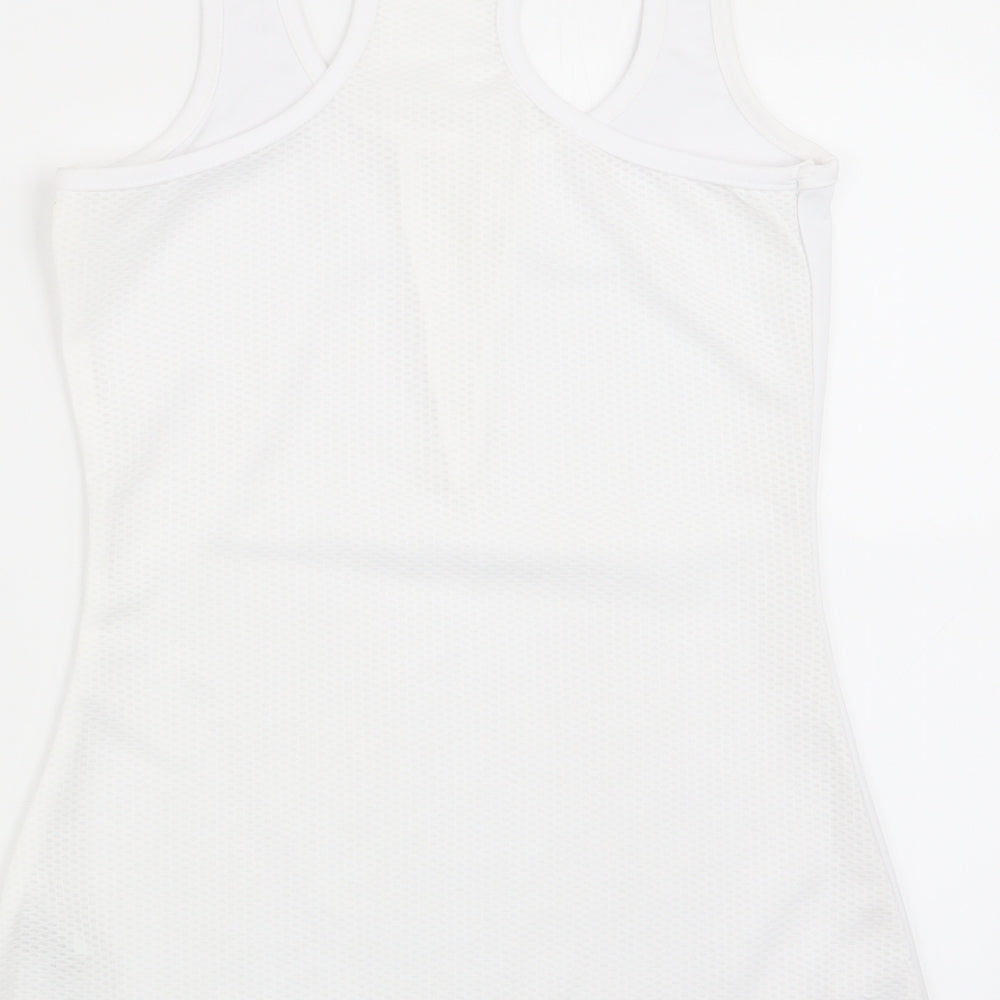 Brand and care label for south beach body women’s white basic tank, size XS