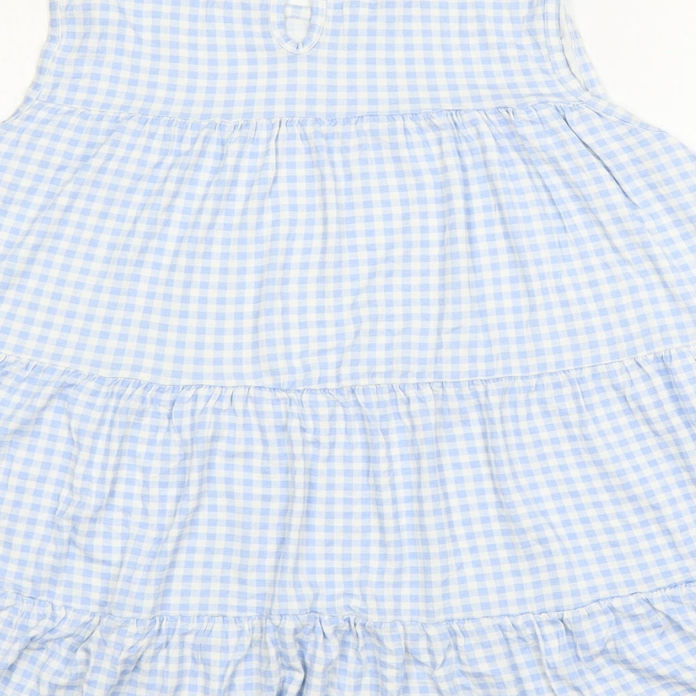 Boohoo Womens Blue Check Jersey Basic Blouse Size 12