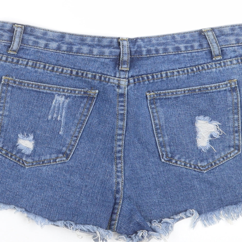 SheIn Womens Blue Denim Hot Pants Shorts Size S - Distressed