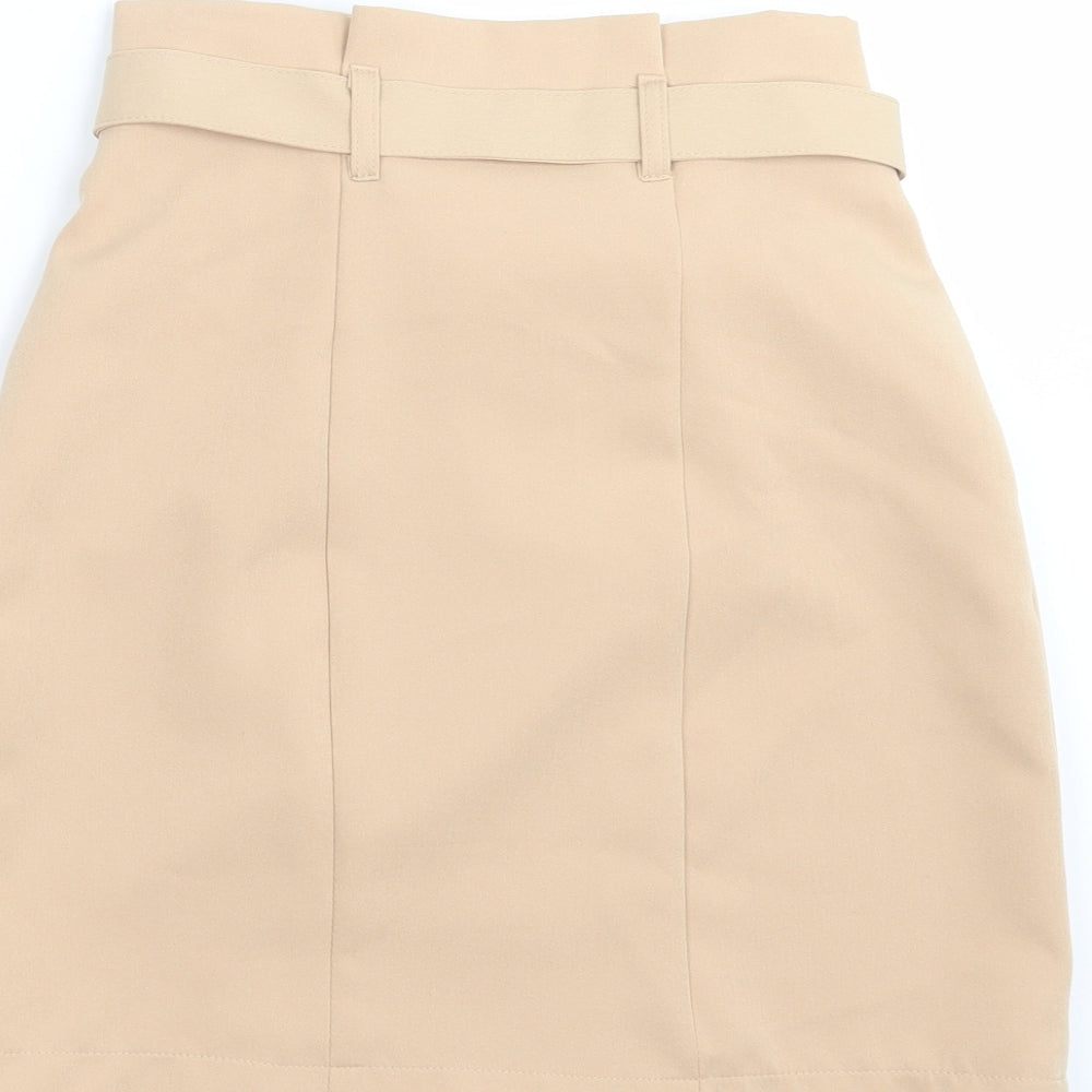 Brand and care label for Primark women’s beige straight & pencil skirt, size UK 4