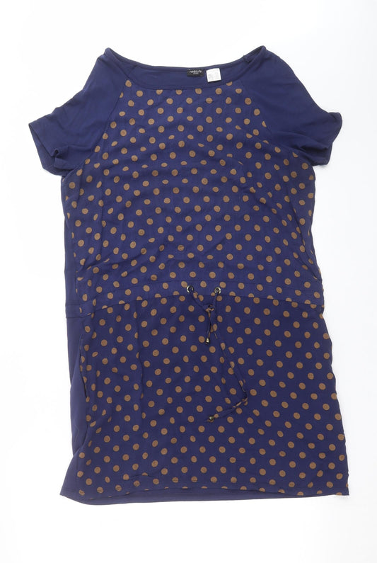 Additional front view of La Redoute women’s blue polka dot t-shirt dress, size UK 12