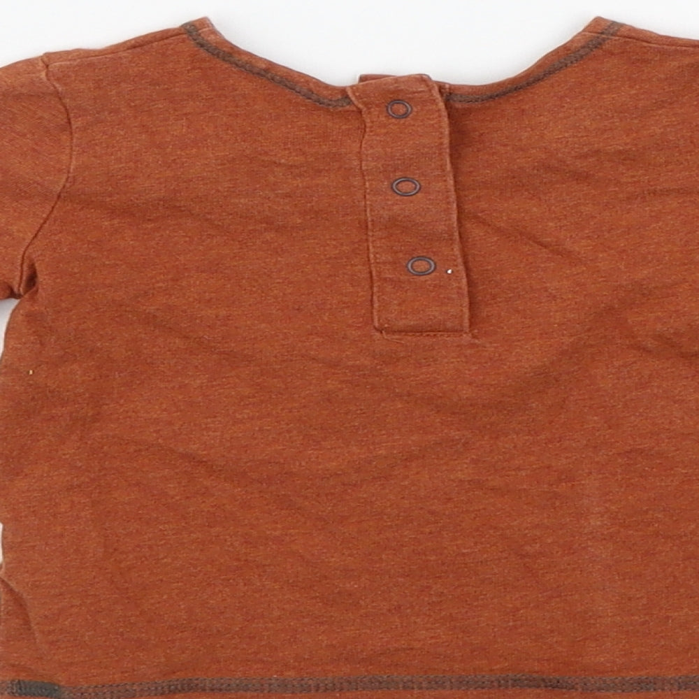 Brand and care label for Next Baby Brown Basic T-Shirt, size 6-9, Months
