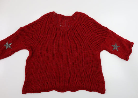 Preworn Womens Red Pullover Jumper Size 6 - oversize