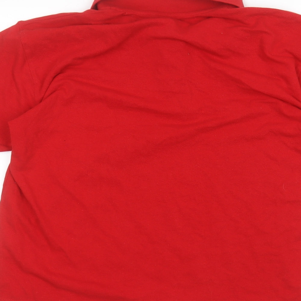 Brand and care label for Preworn men’s red polo, size XL