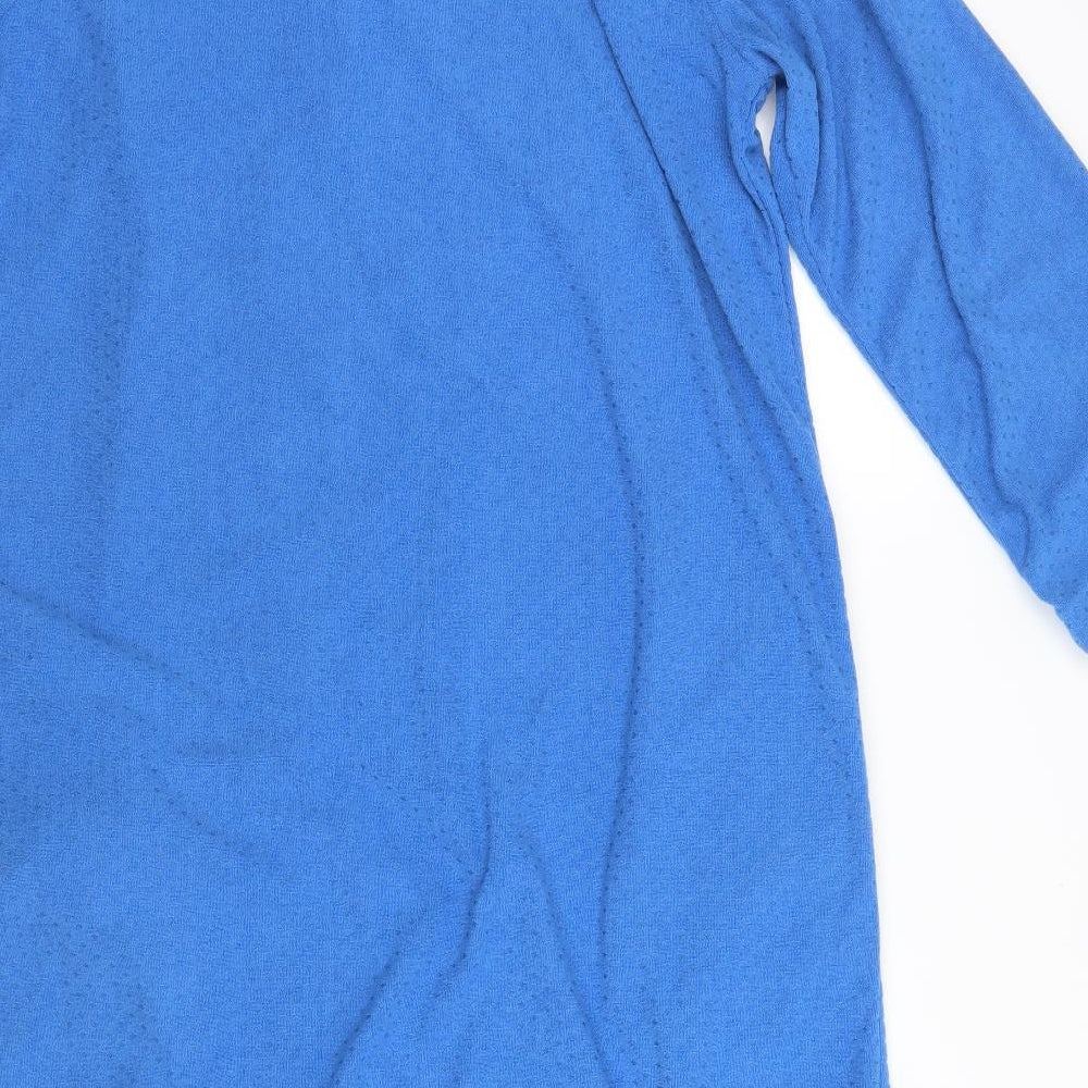 Brand and care label for Preworn women’s blue solid dress, size UK 12