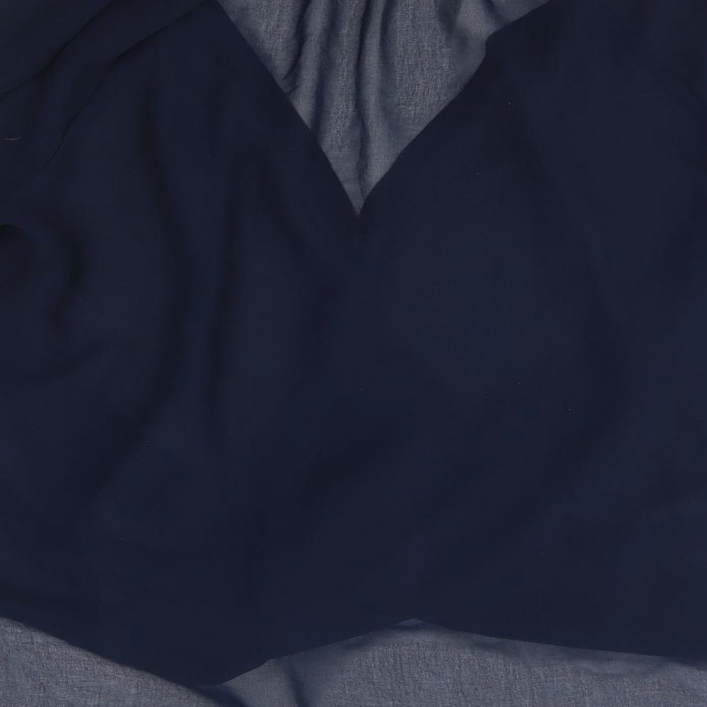 Brand and care label for Next women’s blue wrap button-up, size UK 12