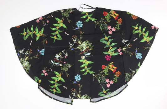 Boohoo Womens Black Floral Wrap Blouse Size L
