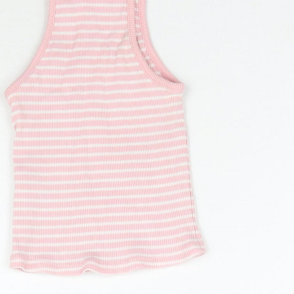 Brand and care label for F&F boys’ pink striped basic tank, size 4-5, years