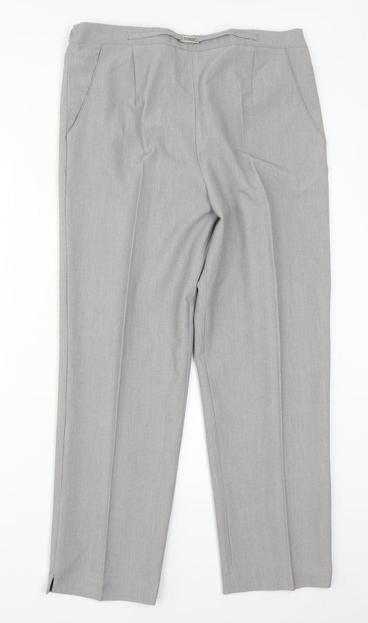 Additional front view of Just Elegance women’s grey rayon trousers, size UK 14, 27-inch leg