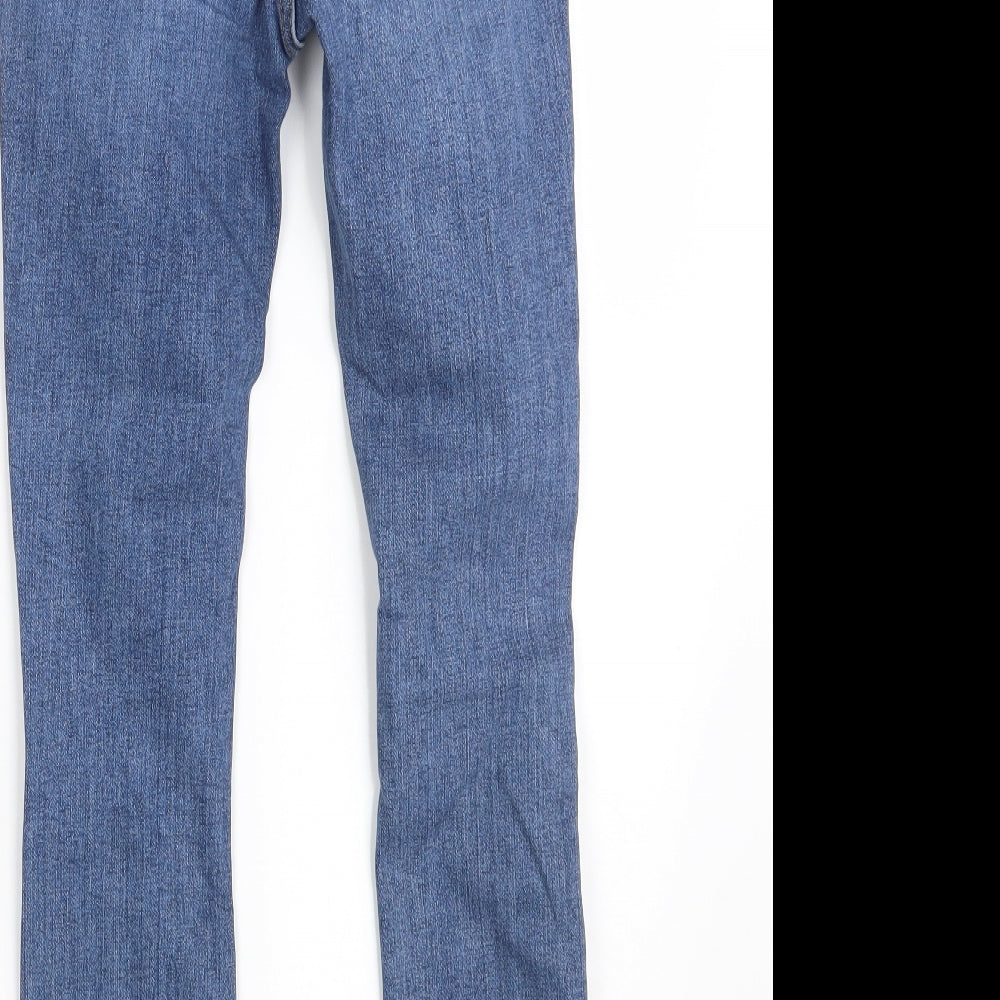 Brand and care label for Denim Co. women’s blue denim skinny jeans, size UK 8, 27-inch leg