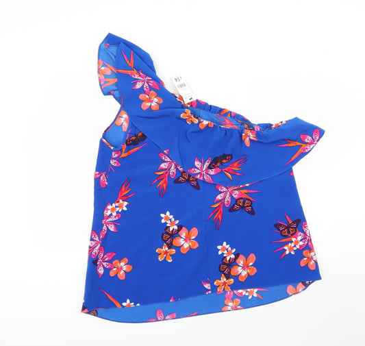 George Womens Blue Geometric Basic Blouse Size 16