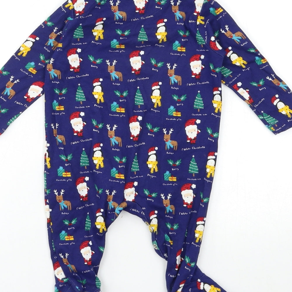 Brand and care label for Mini Club Baby Blue Geometric Babygrow One-Piece, size 3-6, Months