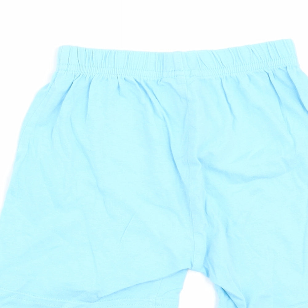 Brand and care label for F&F boys’ blue solid pyjama pants, size 2-3, years - shorts