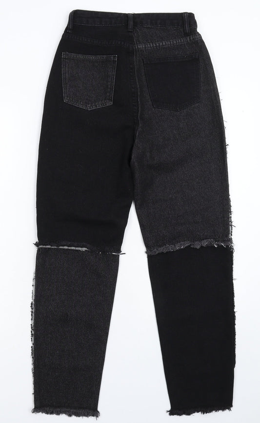 Back view of SHEIN women’s black denim mom jeans, size UK 24, in, 26-inch leg