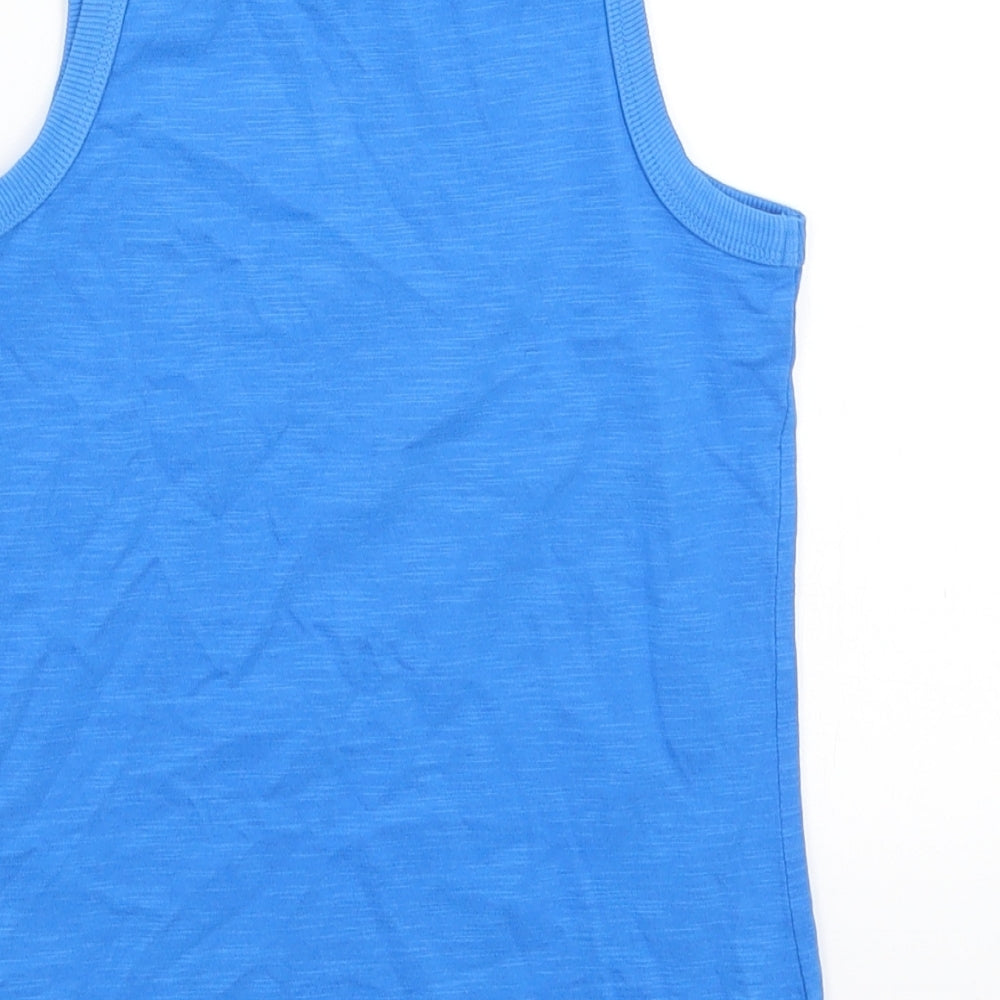 Brand and care label for Marks & Spencer boys’ blue basic tank, size 6-7, years