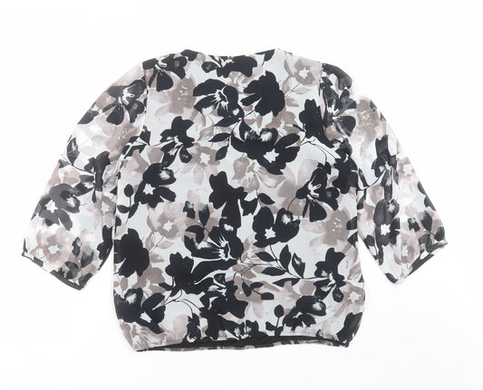 Back view of Anthology women’s black floral basic blouse, size UK 12