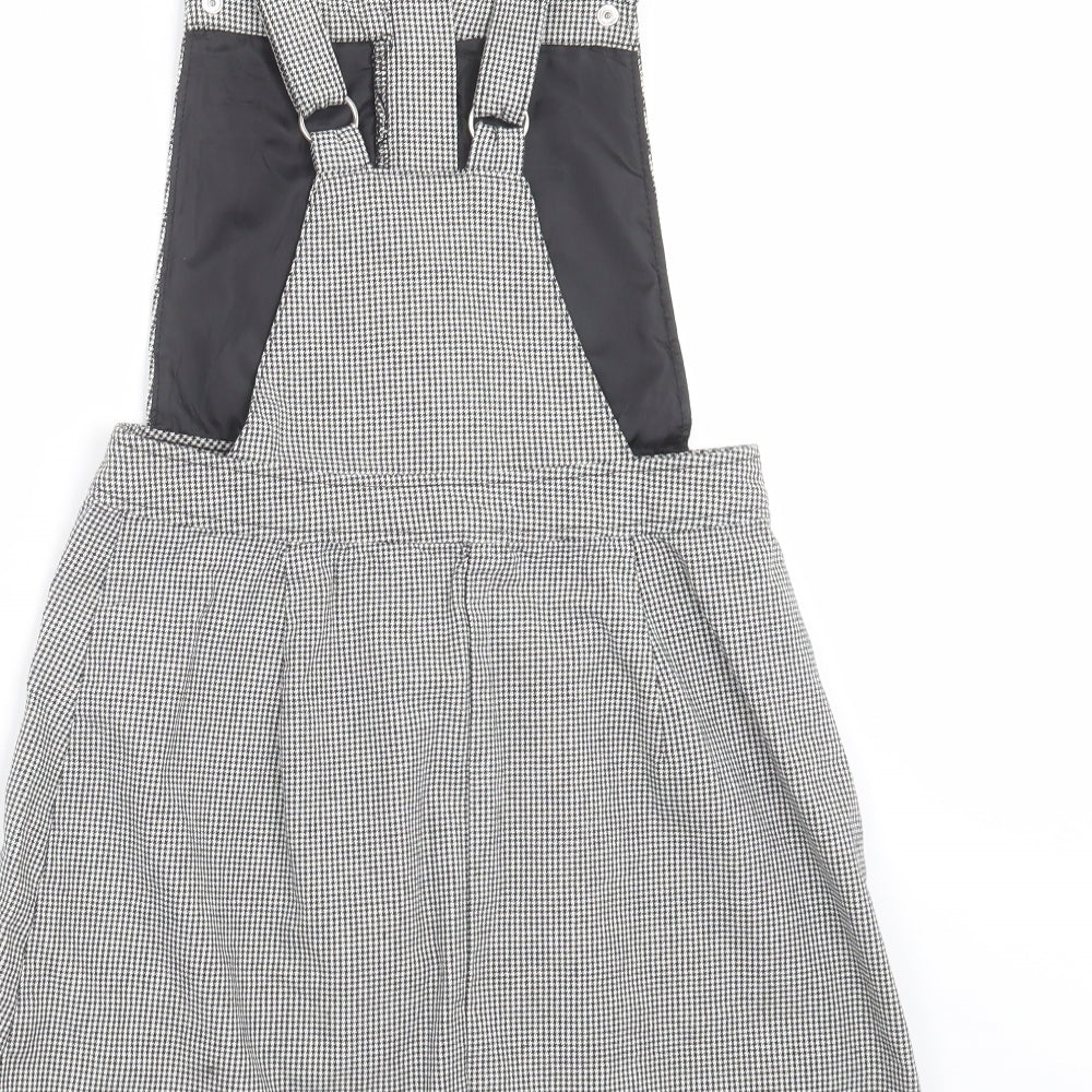 Brand and care label for Divided by H&M women’s grey houndstooth pinafore/dungaree dress, size UK 6