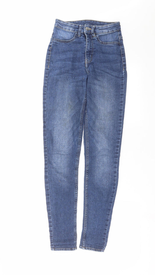 Additional front view of Divided by H&M women’s blue denim skinny jeans, size UK 6, 29-inch leg