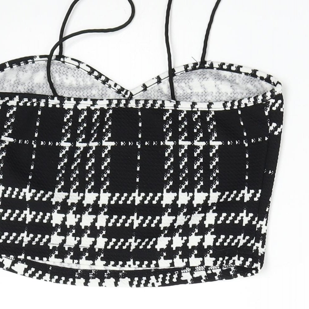 Brand and care label for SHEIN women’s black geometric cropped tank, size XS