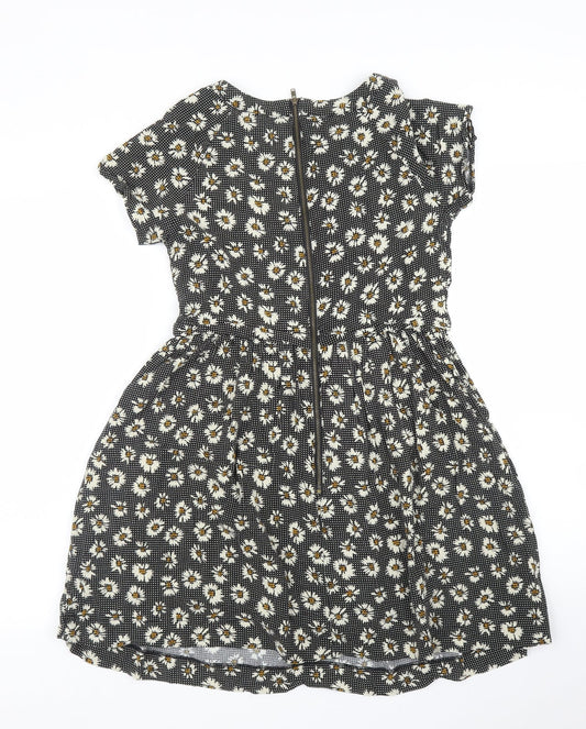 Topshop Womens Black Floral A-Line Size 6