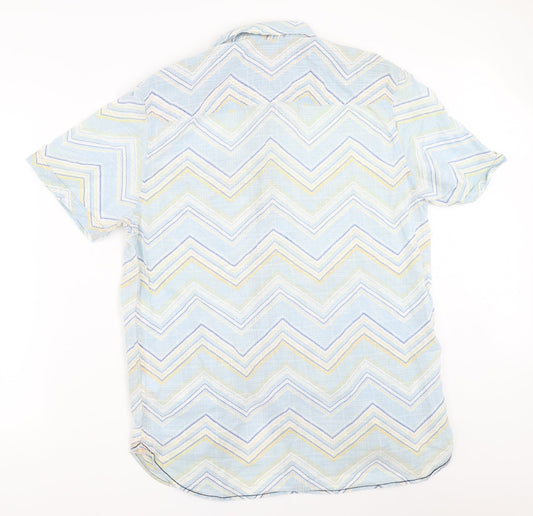 Mens UK Size L Debenhams Blue Button-Up Short Sleeve Casual Shirt
