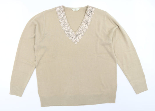 Womens UK Size 12 Classics Beige Pullover Jumper