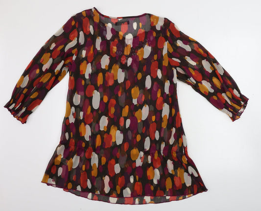 George Womens Brown Polka Dot Basic Blouse Size 14