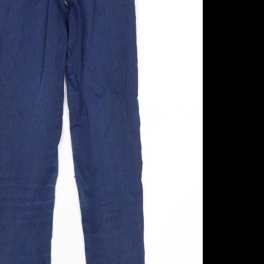Brand and care label for Topshop women’s blue skinny jeans, size UK 26, in, 32-inch leg