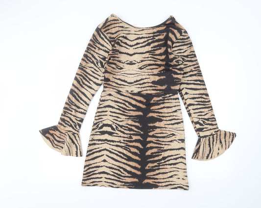 Additional front view of In the Style women’s brown animal print pencil dress, size UK 10