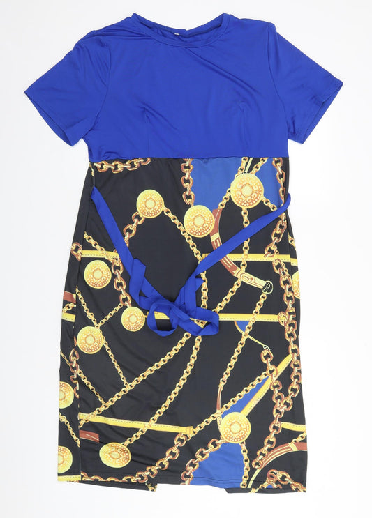 Additional front view of women’s blue a-line, size UK 36