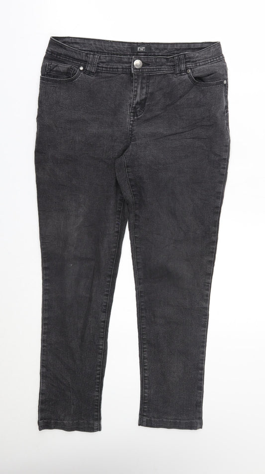 Additional front view of F&F women’s grey skinny jeans, size UK 32, in, 25-inch leg