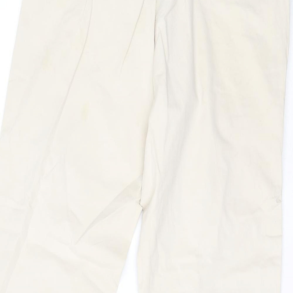 Brand and care label for Crane women’s beige chino trousers, size UK 14, 24-inch leg