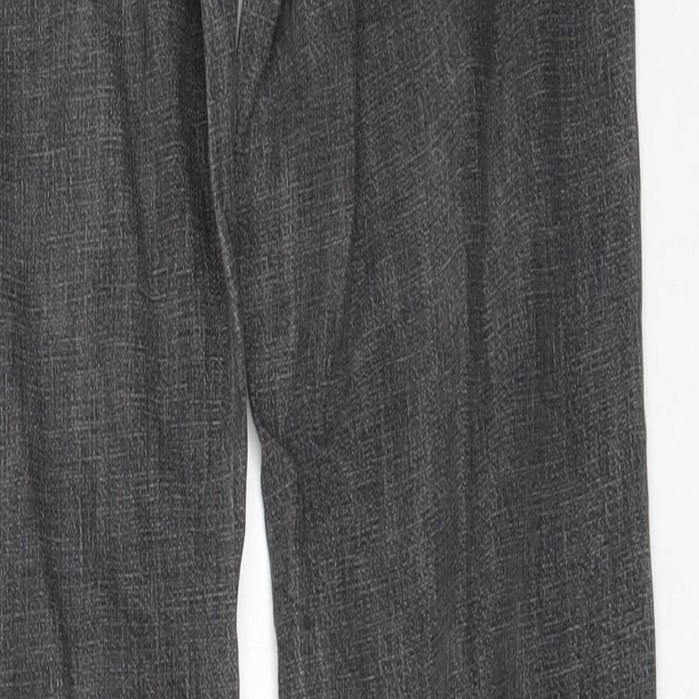 Brand and care label for calliope women’s grey straight jeans, size M, 32-inch leg