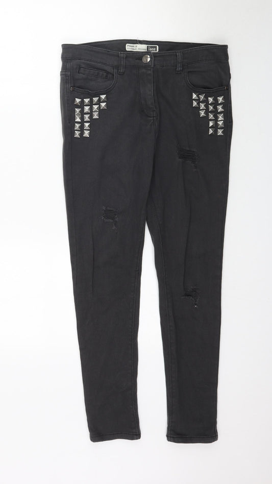 Additional front view of South women’s grey denim skinny jeans, size UK 12, 29-inch leg