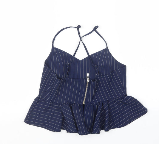 New Look Womens Blue Striped Cropped T-Shirt Size 12